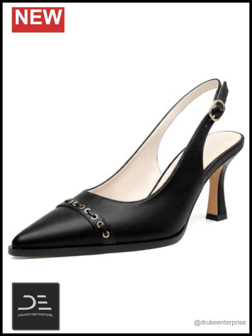 Pointed Toe Kitten Heel Slingback Pumps Faux Leather Dressy Stiletto Heels for